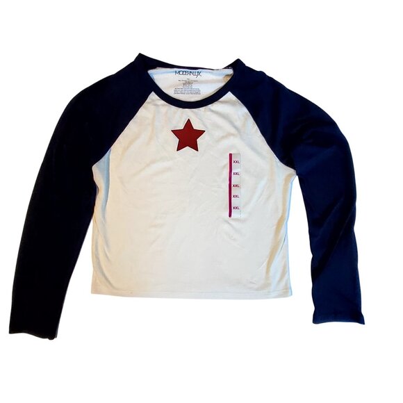 Modernlux Raglan Tee XXL White/Navy Star Print Crew neckline Cotton/Polyester - Picture 1 of 7